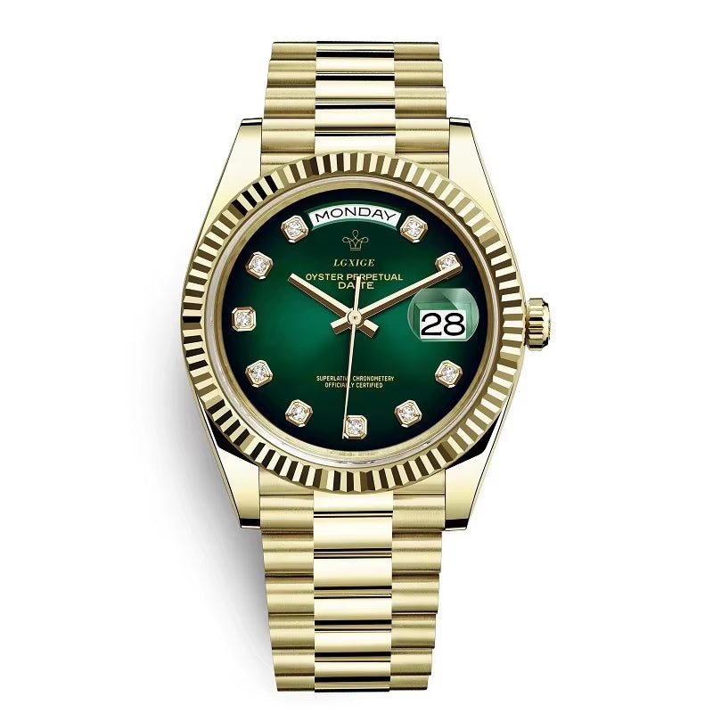 LGXIGE LM021B Luxury Green Boys Quartz Watch Latest Steel Strap Water Proof Date Display Minimalist Casual Watch Design