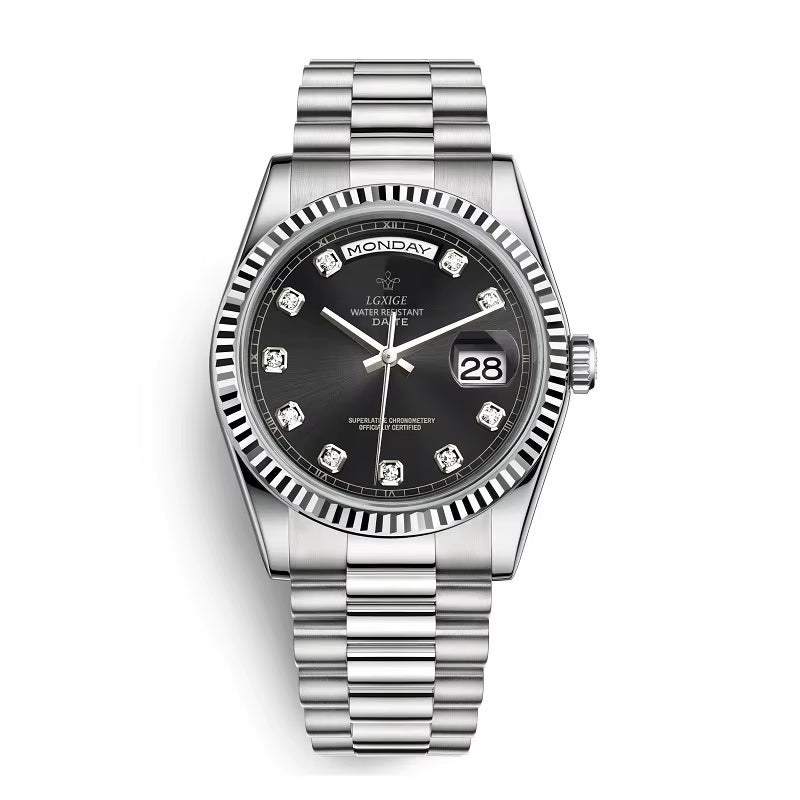 LGXIGE LM021B Luxury Green Boys Quartz Watch Latest Steel Strap Water Proof Date Display Minimalist Casual Watch Design