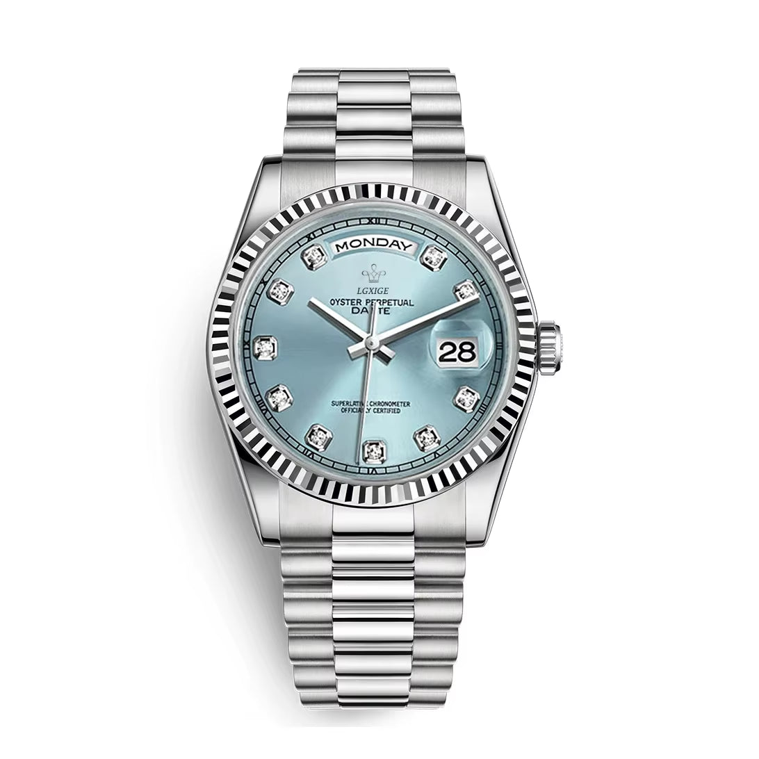 LGXIGE LM021B Luxury Green Boys Quartz Watch Latest Steel Strap Water Proof Date Display Minimalist Casual Watch Design