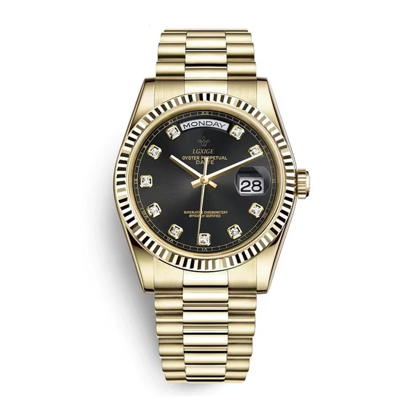 LGXIGE LM021B Luxury Green Boys Quartz Watch Latest Steel Strap Water Proof Date Display Minimalist Casual Watch Design