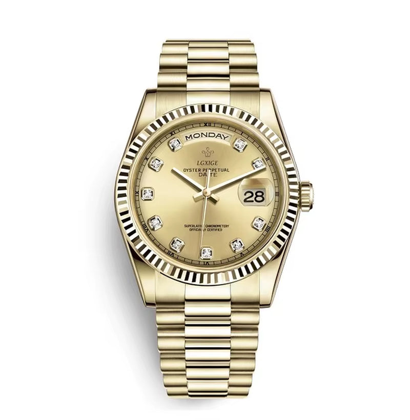 LGXIGE LM021B Luxury Green Boys Quartz Watch Latest Steel Strap Water Proof Date Display Minimalist Casual Watch Design