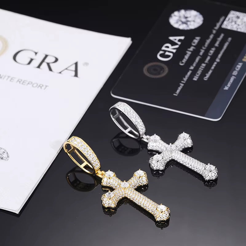 Stock Iced Out Moissanite Jewellery Hip Hop Pendant 925 Silver Gold Plated VVS1 Moissanite Diamond Cross Pendant