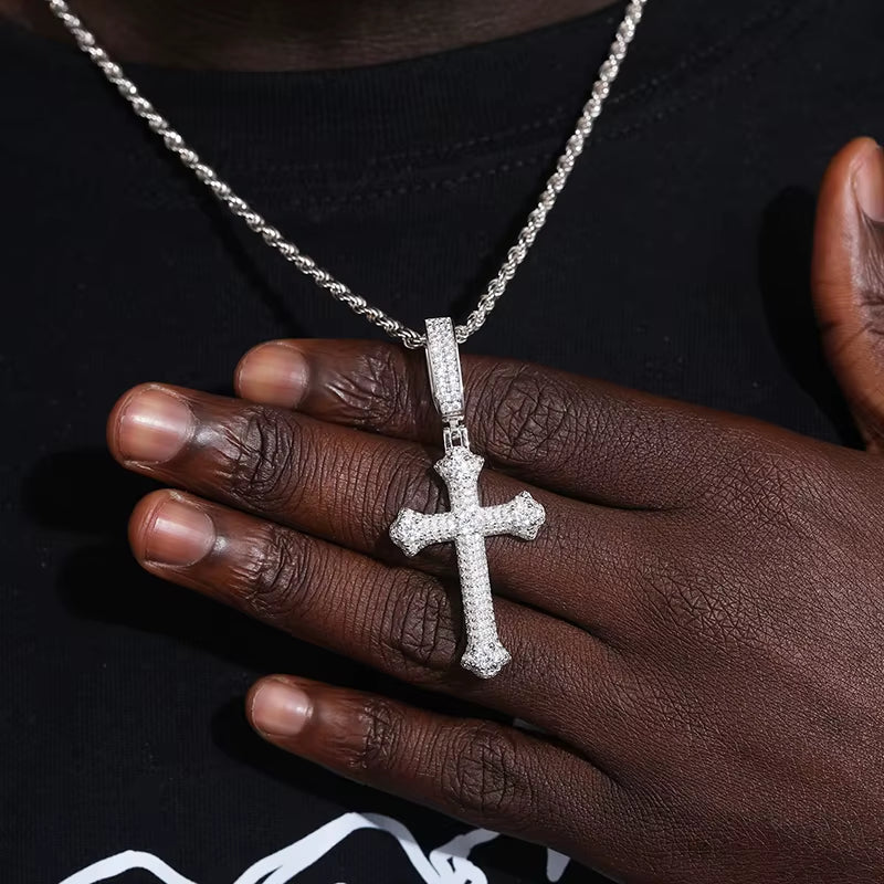Stock Iced Out Moissanite Jewellery Hip Hop Pendant 925 Silver Gold Plated VVS1 Moissanite Diamond Cross Pendant