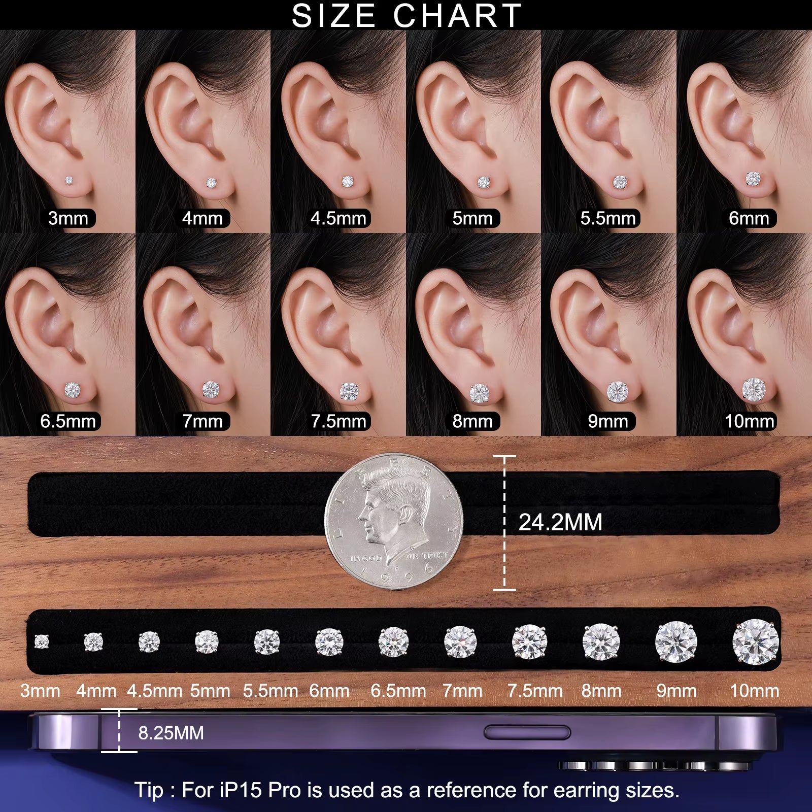 3Mm-10Mm Classic Mossanite Screw Back Earrings Luxury Jewelry 925 Sterling Silver VVS Moissanite Diamond Ear Stud for Men Women