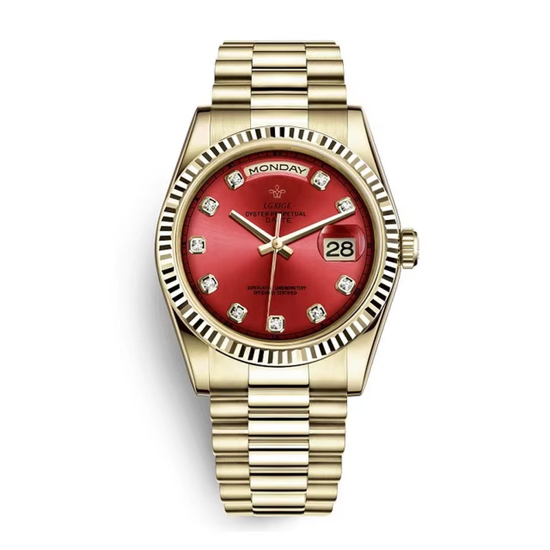 LGXIGE LM021B Luxury Green Boys Quartz Watch Latest Steel Strap Water Proof Date Display Minimalist Casual Watch Design