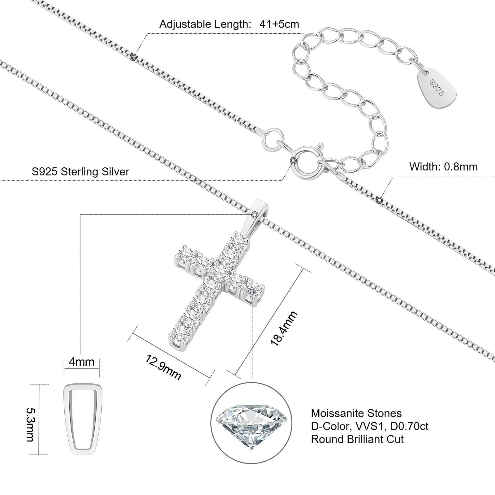Moissanite Cross Pendant Necklace Women Men Jewelry Faith Pendant Christian Gifts VVS Diamond Charm 925 Sterling Silver Chain