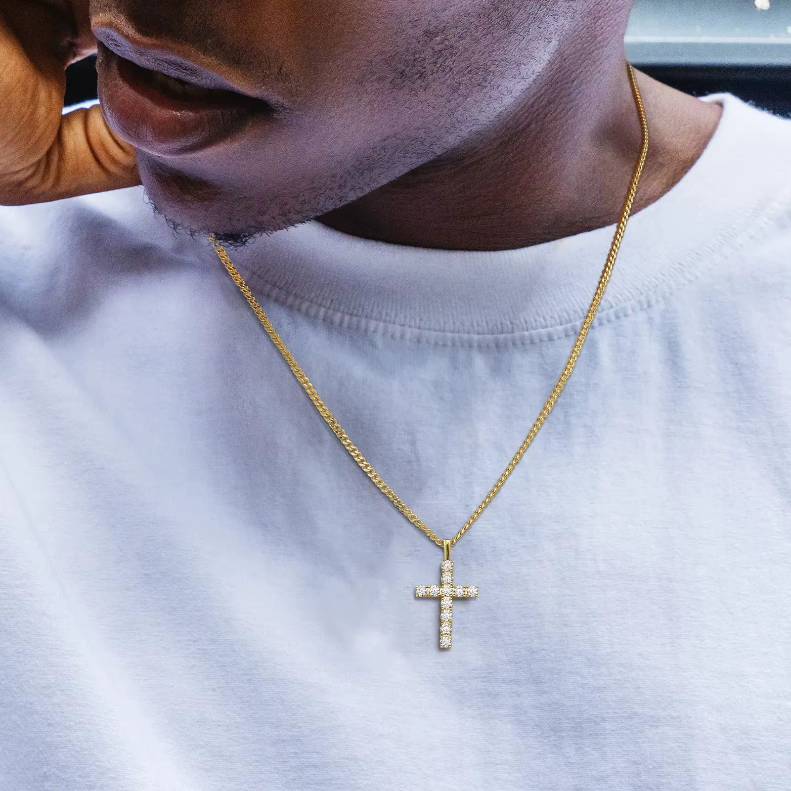 Moissanite Cross Pendant Necklace Women Men Jewelry Faith Pendant Christian Gifts VVS Diamond Charm 925 Sterling Silver Chain